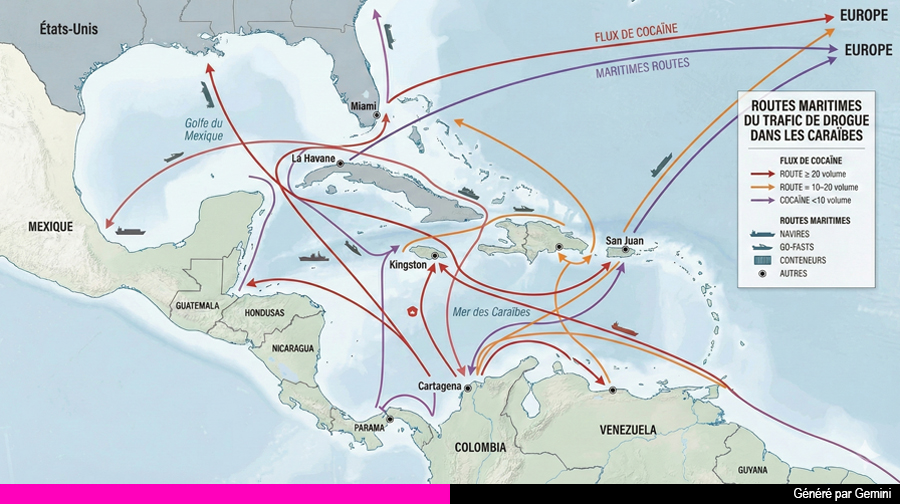 Les routes maritimes de la drogue aux Caraïbes.
